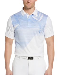 PGA Tour Classic Fit Printed Polo, White Asymmetric Tropical