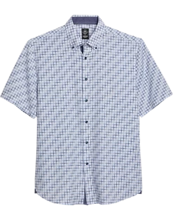 Michael Strahan Modern Fit 4-Way Stretch Short Sleeve Sport Shirt, White & Blue Tile