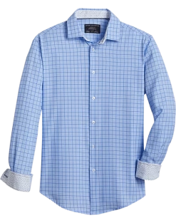 Report Collection Modern Fit Four-Way Stretch Sport Shirt, Medium Blue Check