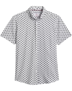 Report Collection Modern Fit Four-Way Stretch Short Sleeve Sport Shirt, Black & White Skull