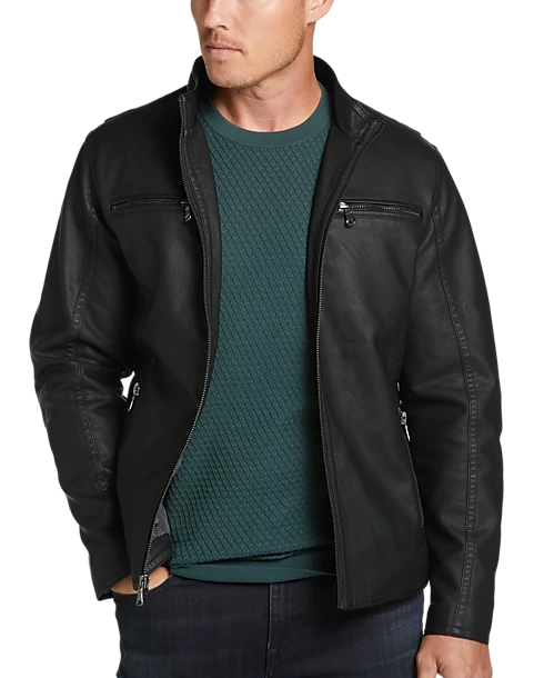 Awearness Kenneth Cole Modern Fit Moto Jacket, Navy Faux Leather