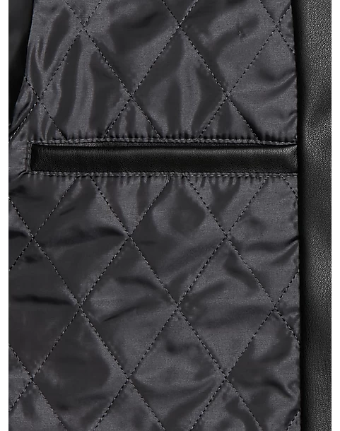 Michael Strahan Modern Fit Bomber Jacket, Black Faux Lambskin - Image 2