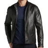 Michael Strahan Modern Fit Bomber Jacket, Brown Faux Lambskin