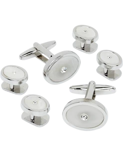 Pronto Uomo White And Silver Oval Cufflink And Stud Set