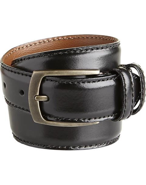 Joseph Abboud Double-Loop Edge Stitch Dress Belt, Black