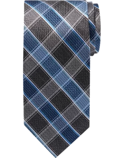 Pronto Uomo Narrow Tie, Blue Grid