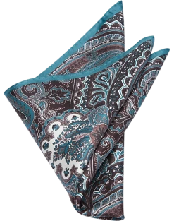 Joseph Abboud Pocket Square, Teal & Brown Paisley