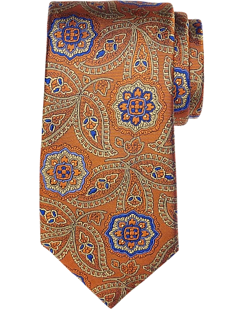 Joseph Abboud Narrow Silk Tie, Rust Paisley Medallion