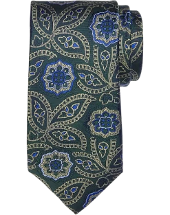 Joseph Abboud Narrow Silk Tie, Olive Paisley Medallion