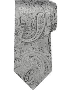 Pronto Uomo Narrow Tie, Silver Paisley