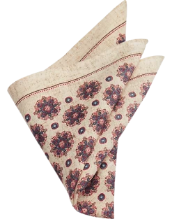 Joseph Abboud Linen Pocket Square, Beige & Blue Medallion