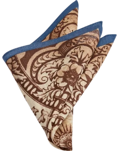 Joseph Abboud Linen Pocket Square, Taupe Floral Scroll