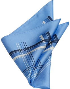 Joseph Abboud Silk Pocket Square, Blue Modern Grid