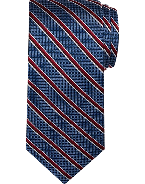 Pronto Uomo Narrow Tie, Burgundy & Blue Stripe