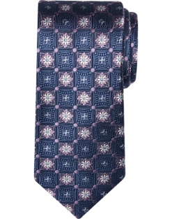 Awearness Kenneth Cole Narrow Tie, Navy And Lilac Floret Medallion