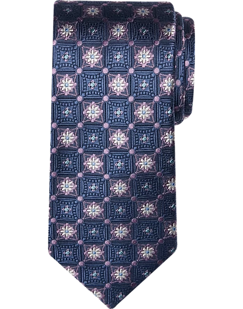 Awearness Kenneth Cole Narrow Tie, Navy And Lilac Floret Medallion