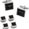 Pronto Uomo Black And Silver Square Cufflink And Stud Set