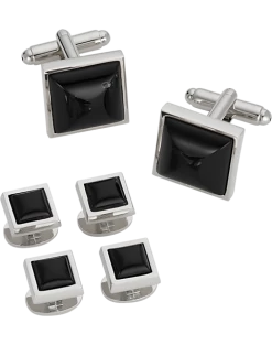 Pronto Uomo Black And Silver Square Cufflink And Stud Set