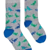 Egara Adult And Child Socks 2-Pack, Light Gray, Blue & Green Dinosaurs