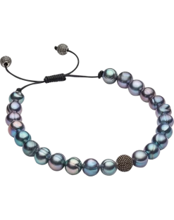 Pronto Uomo Gray Freshwater Pearl And Brass Bead Bracelet